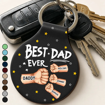 Best Dad Ever Hand Punch - Personalized Custom Shaped Leather Keychain