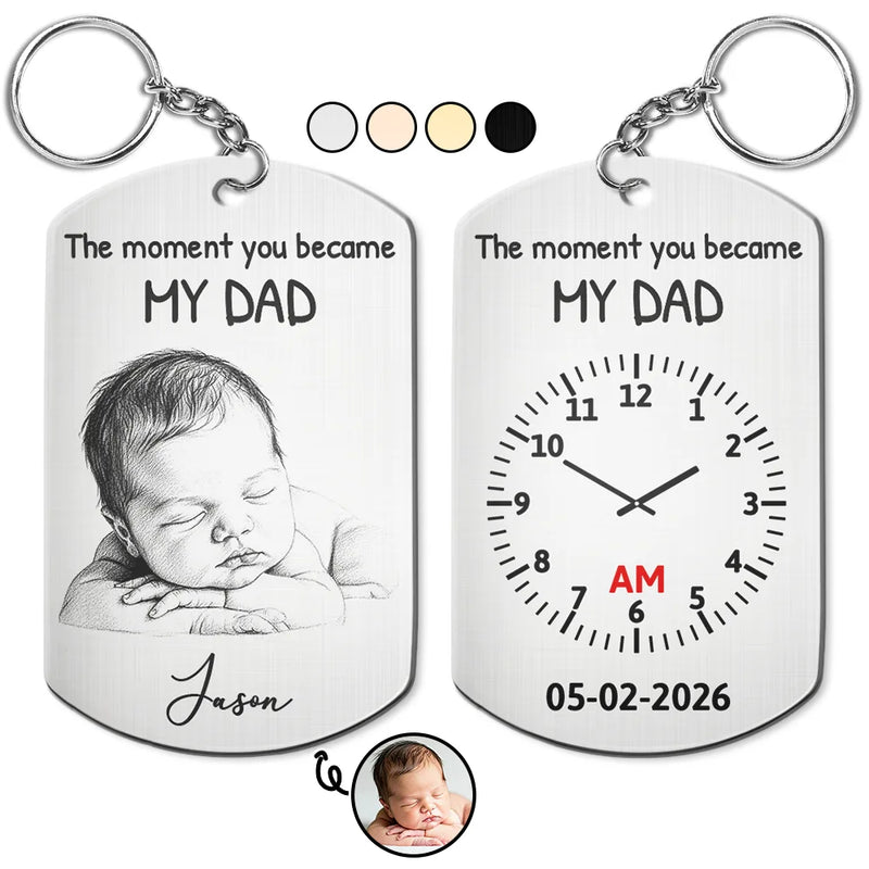 Gift For Son,Mom - Sons,Dad - Sons,Happy - Custom Photo Pencil Sketch The Moment You Became My Dad - Personalized Aluminum Keychain