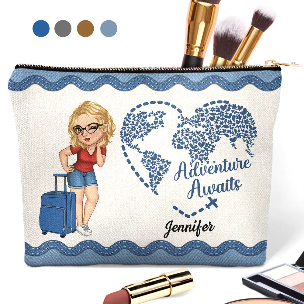 Travel, Gift For Yourself, Gift For Women - Adventure Awaits Travel - Personalized Cosmetic Bag
