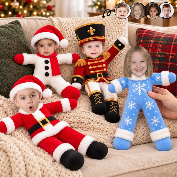 Art Design,Christmas,Custom Photo,Gift For Kids,Humorous,Photo - Christmas Kid Poseable Body Doll - Funny Gift For Kids, Grandkids - Personalized Custom Photo Christmas Kids Costume Santa Gingerbread Elf Poseable Plush Doll