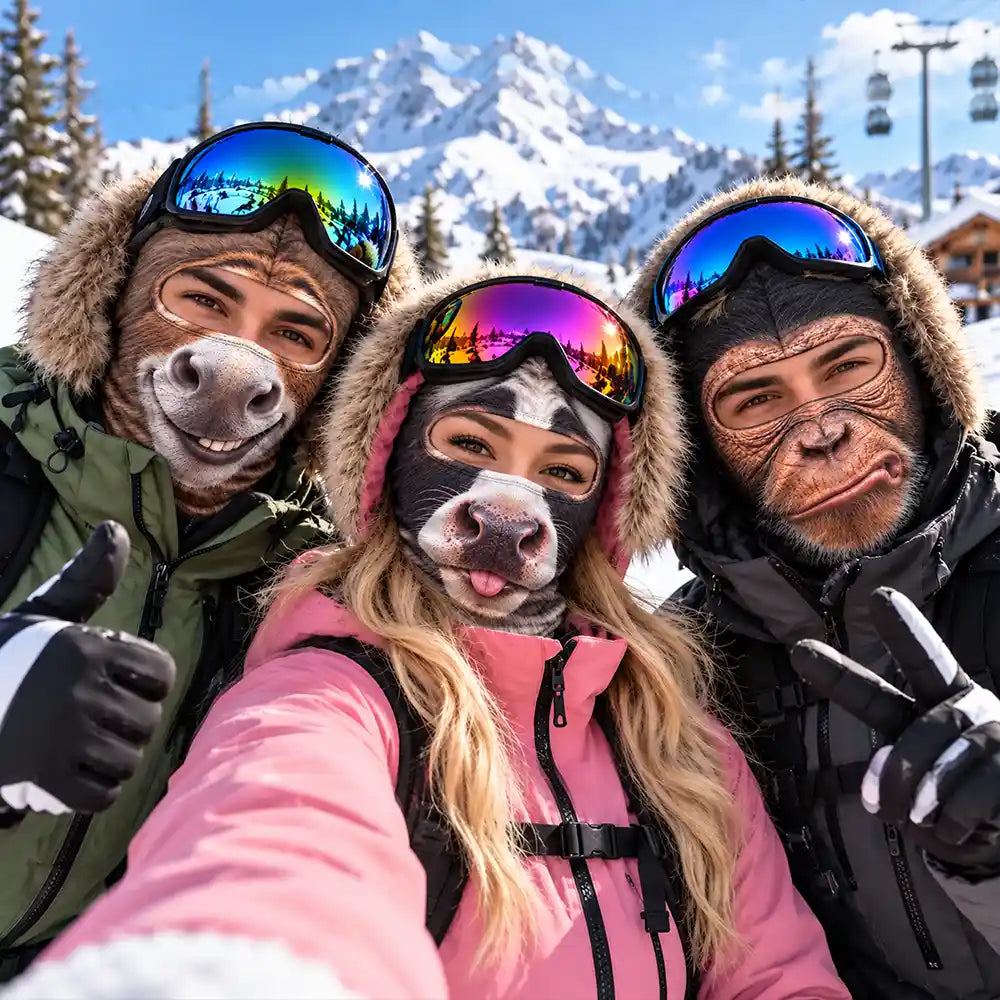 Christmas,Humorous,Icon,Motorcycle - Winter Skiing Gag Gift For Friends, Family Matching Gear - Personalized 3D Realistic Animal Funny Face Balaclava Face Mask