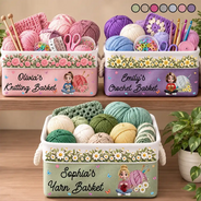 Christmas,Cozy,Crocheting,Gift For Women,Gift For Yourself,Gifts For Her,Icon - Gift For Knitter Crocheter Mom Grandma - Personalized Character & Name Yarn Ball With Birth Flower Storage Basket