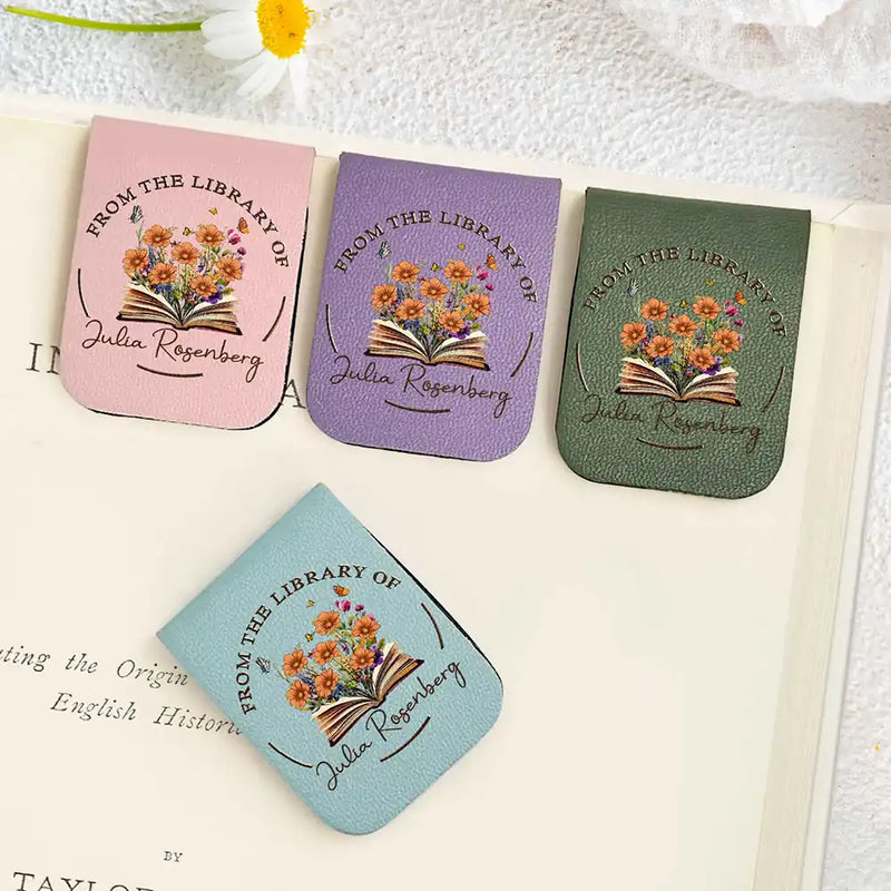 Reading,Gift For Yourself,Happy - From The Library Of, Gift For Book Lovers - Personalized Leather Magnetic Bookmark