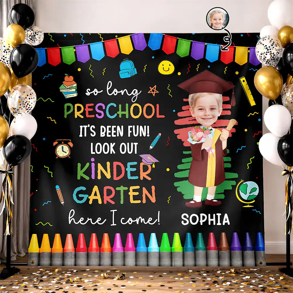 Custom Photo Here I Come Preschool Kindergarten Graduation - Personalized Backdrop