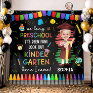 Happy,Gift For Kids,Graduation,Gift For Grandkids,Custom Photo,Funny,Photo,Proud - Custom Photo Here I Come Preschool Kindergarten Graduation - Personalized Backdrop