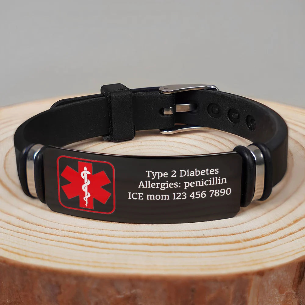 Gift For Mother,Gift For Father,Gift For Grandparents,Love - Emergency Medical Alert Band - Personalized Engraved Bracelet