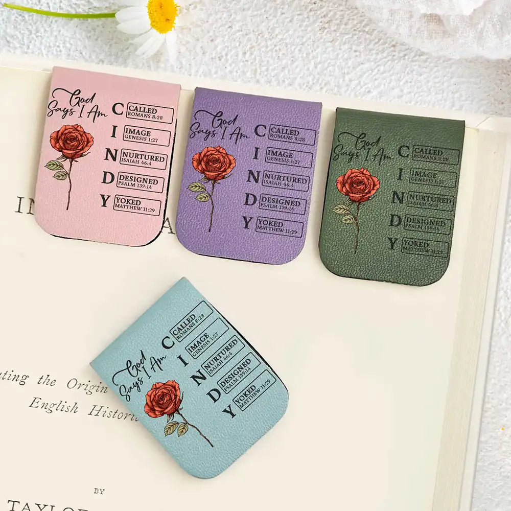 Reading, Gift For Yourself, Happy - God Says I Am Bible Bookmark - Personalized Leather Magnetic Bookmark