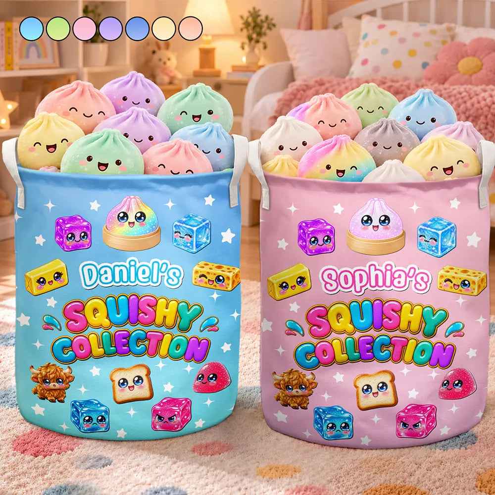 Christmas,Gift For Kids,Icon,Playful,Top Market - Birthday Gift For Kids Grandkids - Personalized Name & Dumpling Color Squishy Collection Storage Basket
