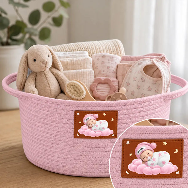Adorable,Gift For Mother,Gifts For Her,New Baby,New Mom,Vector - Baby Shower Gifts For New Mom, New Dad - Personalized Sleeping Baby Woven Rope Basket