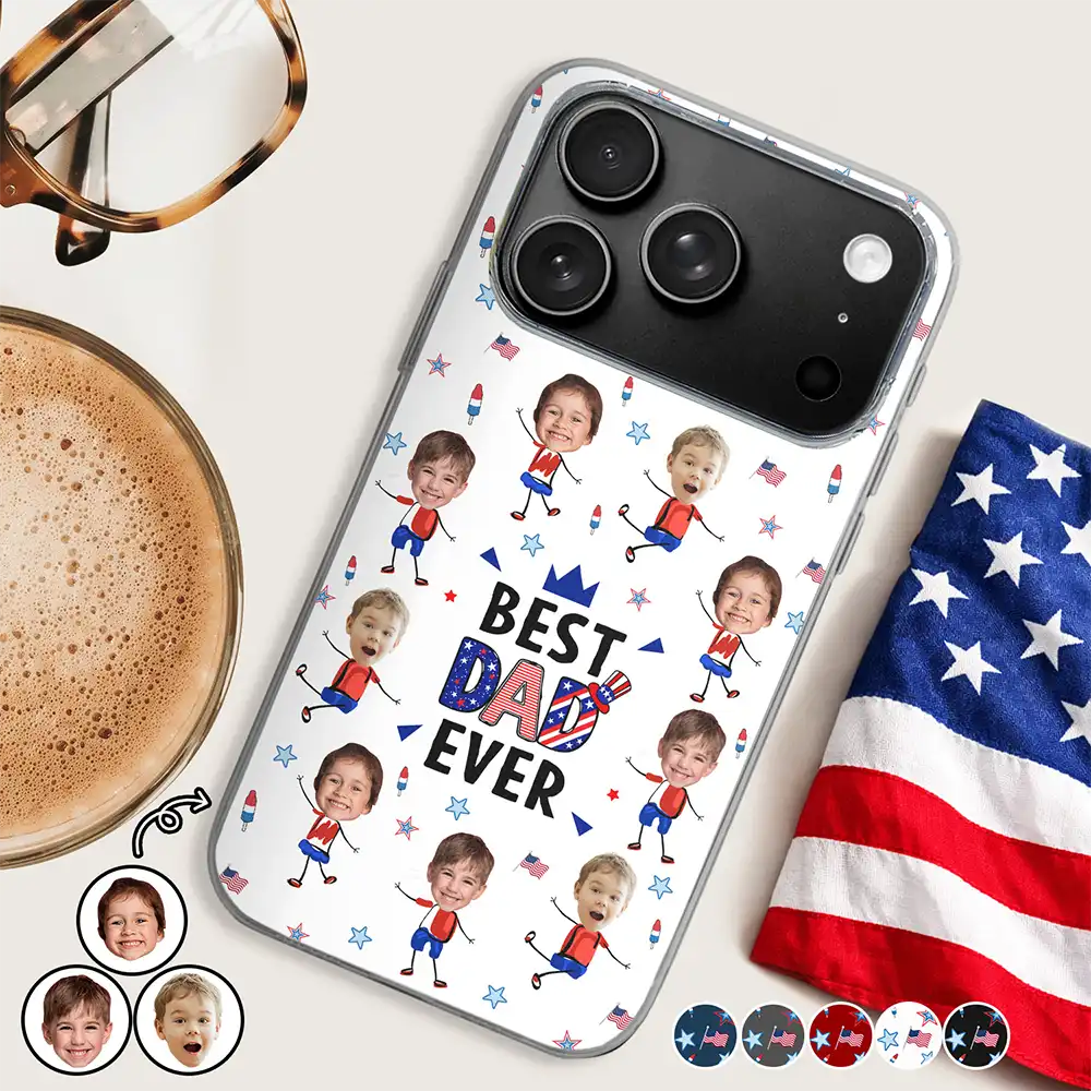 Custom Photo Stars & Stripes Best Dad Mom Grandpa Grandma Ever - Personalized Clear Phone Case