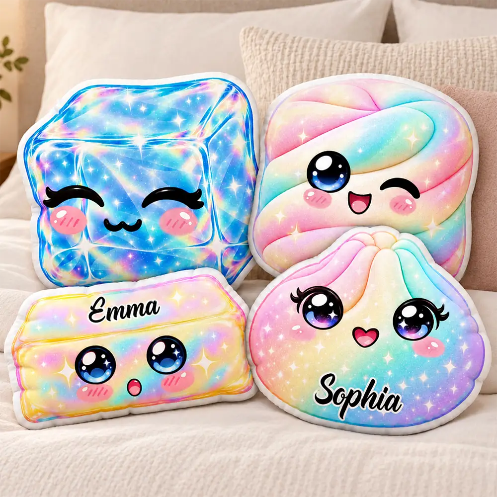 Christmas, Gift For Kids, Icon, Playful, Top Market - Gift For Kids Girls - Personalized Name & Rainbow Squishy Pillow
