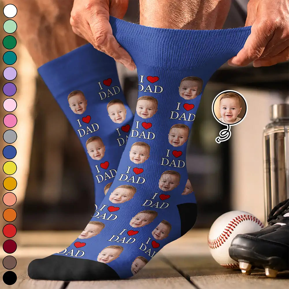 Custom Photo I Love Dad Best Dad Ever - Personalized Crew Socks