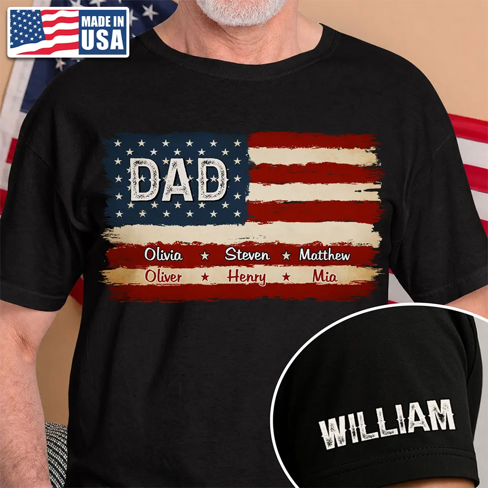 Stars & Stripes US Flag American Dad Grandpa - Personalized T Shirt