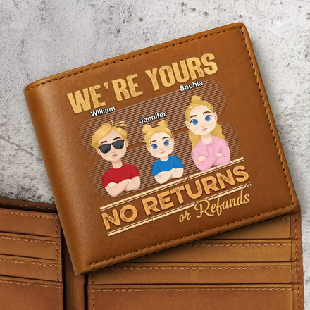 No Returns Or Refunds Flat Art Kids - Personalized Leather Wallet