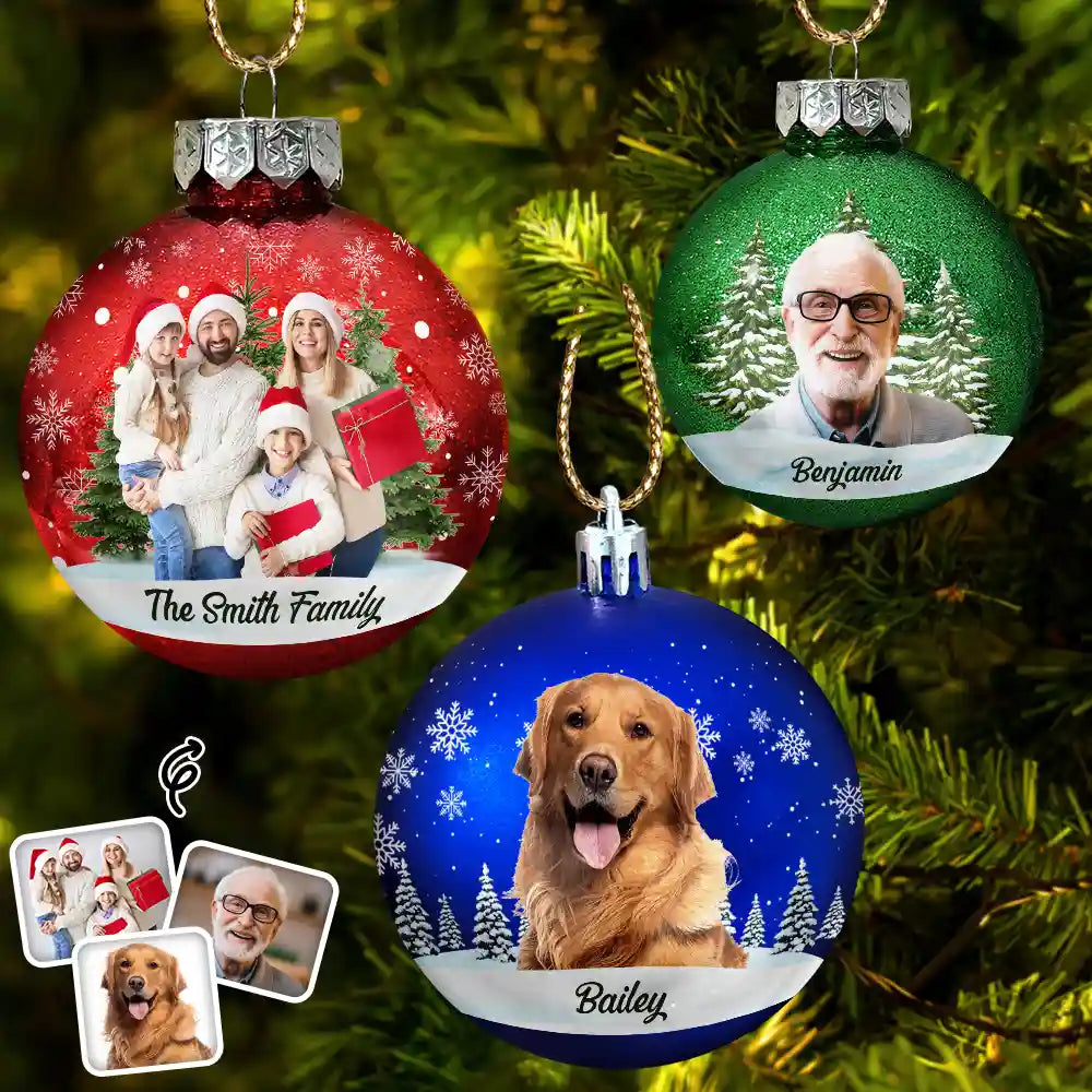 Family,Christmas,Love - Custom Photo Christmas Together Family - Personalized Ball Ornament