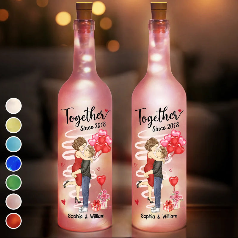 Gift For Couples, Gift For Husband, Gift For Wife - Chibi Side View Carrying Couple Together Since - Personalized Bottle Light