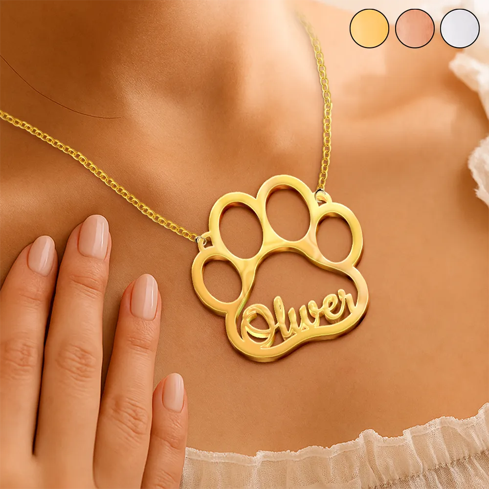Dog Lovers,Cat Lovers,Pet Lovers,Love - Dog Pet Paw With Name - Personalized Letter Necklace