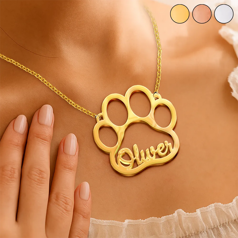 Dog Lovers,Cat Lovers,Pet Lovers,Love - Dog Pet Paw With Name - Personalized Letter Necklace