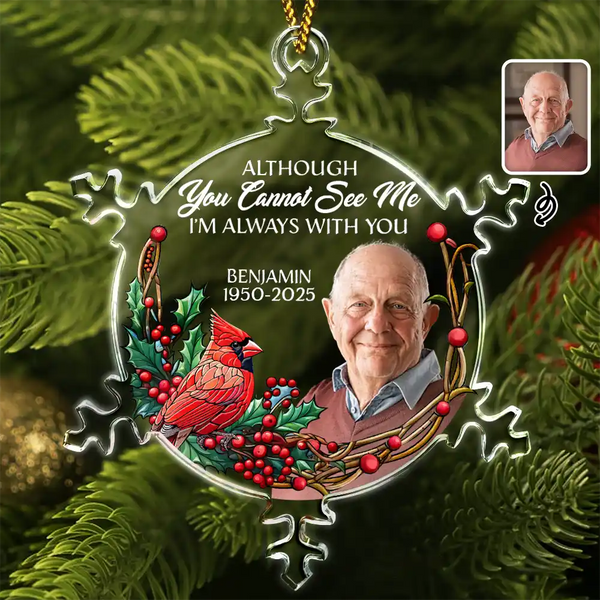 Family,Christmas,Memorial,Sad - Custom Photo I'm Always With You Memorial - Personalized Snowflakes Shaped Glass Ornament