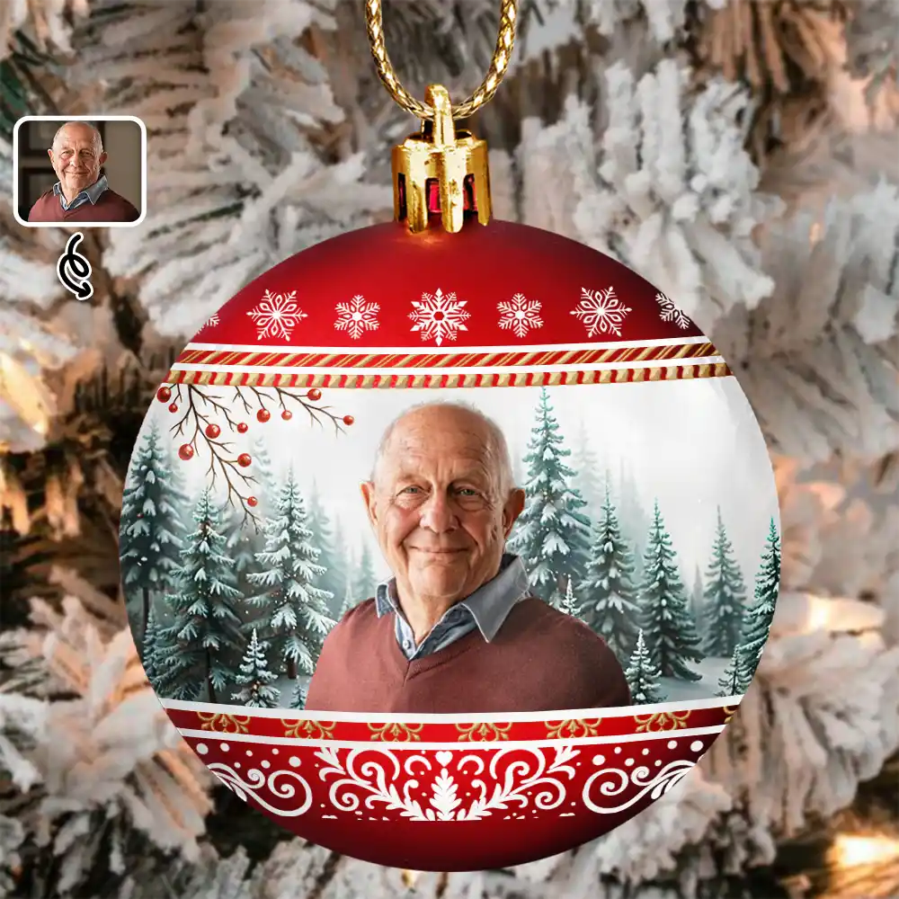 Custom Photo Vintage Memorial Christmas Winter Scene - Personalized Ball Ornament