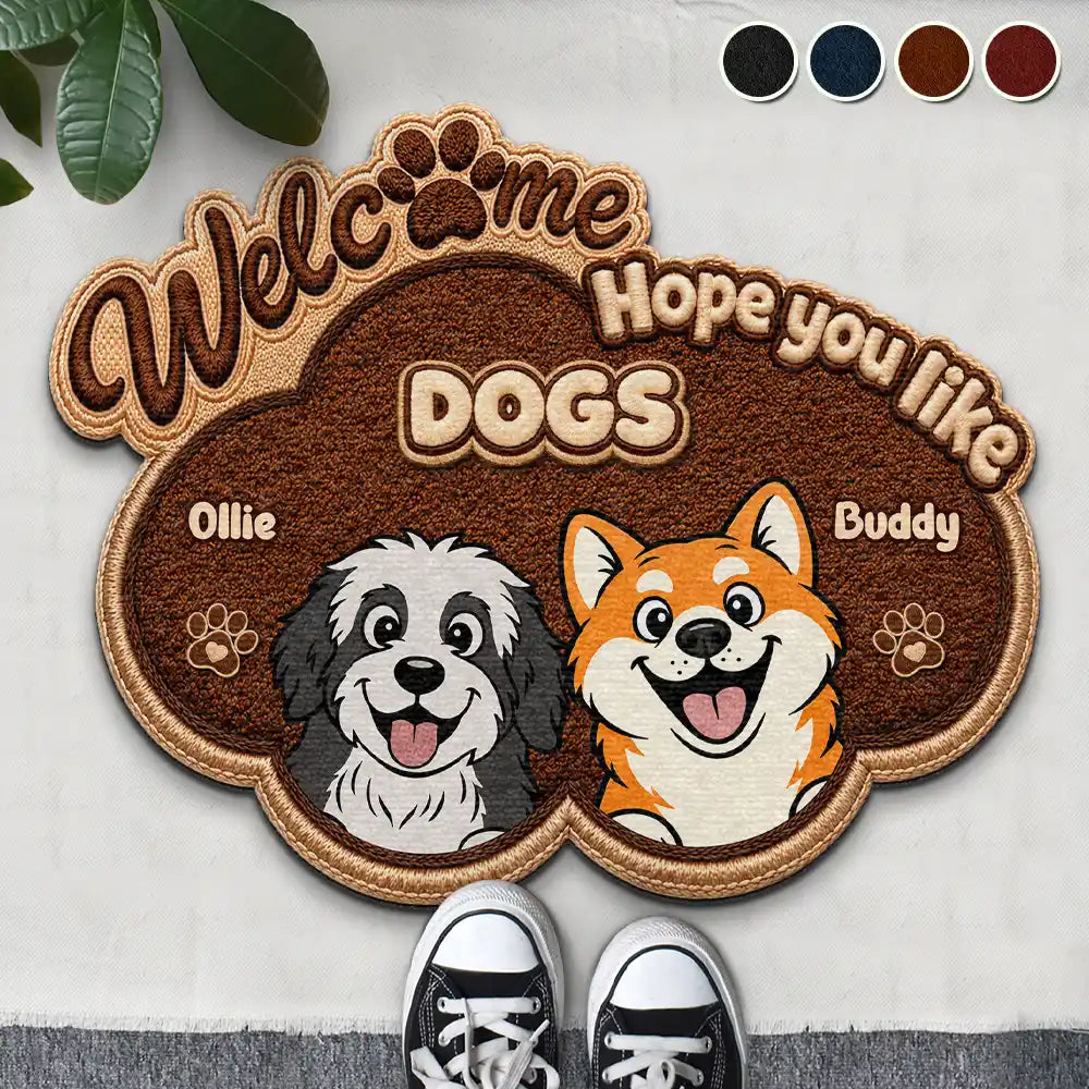 Faux Embroidery Effect Welcome Hope You Like Dog Cat - Personalized Custom Shaped Doormat
