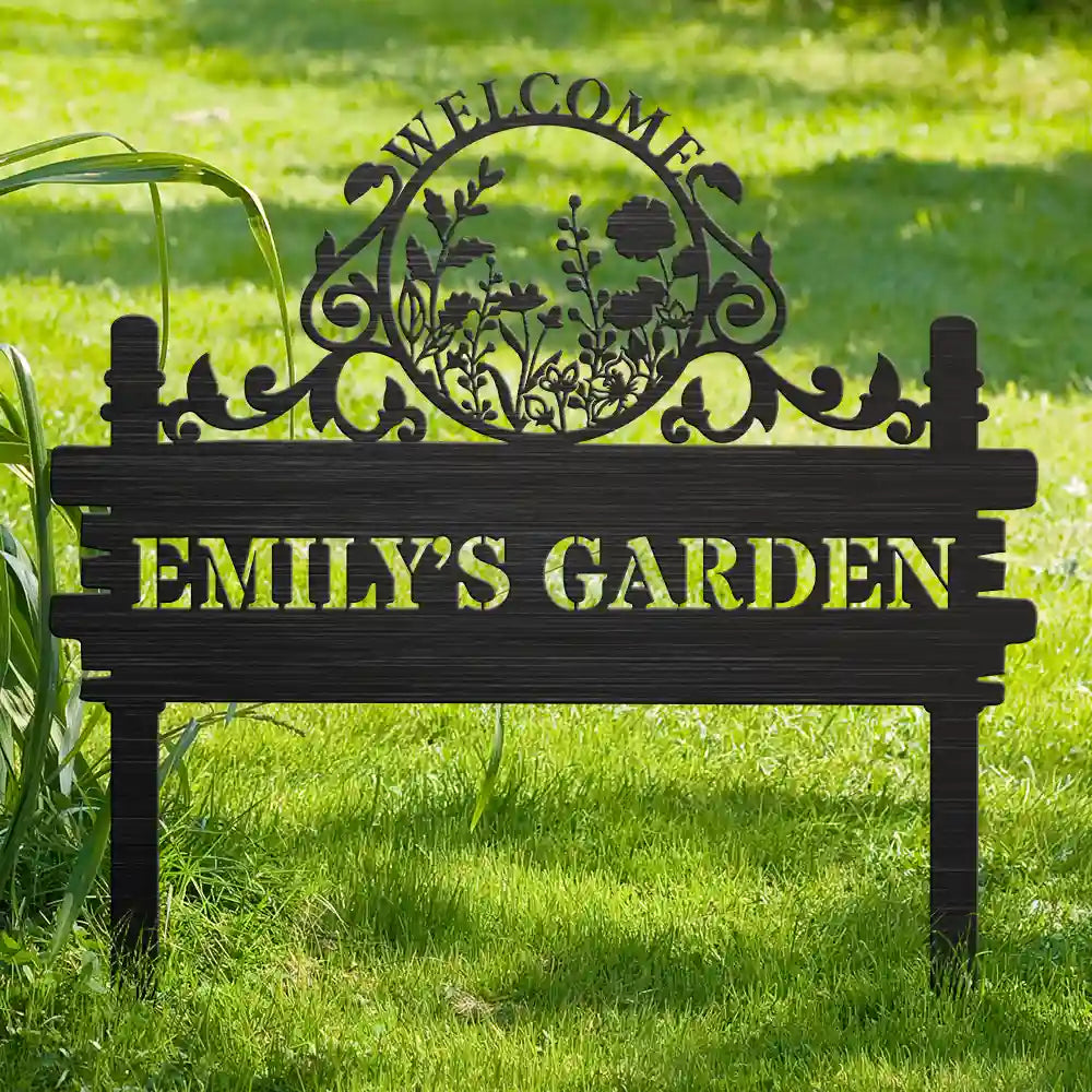 Gardening, Happy - Welcome Flower Vegetable Garden - Personalized Metal Garden Stake