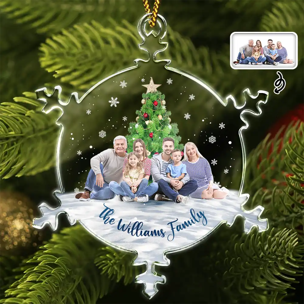 Custom Photo Christmas Family Sister BFF Together - Personalized Snowflakes Shaped Glass Ornament