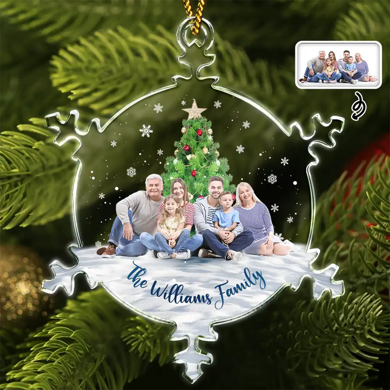 Family, Christmas, Funny - Custom Photo Christmas Family Sister BFF Together - Personalized Snowflakes Shaped Glass Ornament