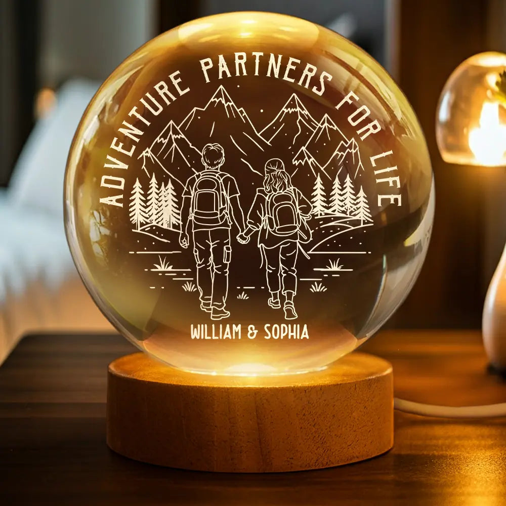 Gift For Couples,Gift For Husband,Old Couples,Gift For Wife,Gift For Boyfriend,Gift For Girlfriend,LGBT,Love - Adventure Partners For Life - Personalized Crystal Globe Lamp