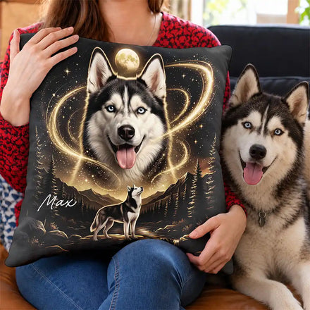 Gift For Dog Lovers - Personalized Custom Photo Moonlight Night Sky Portrait Pillow