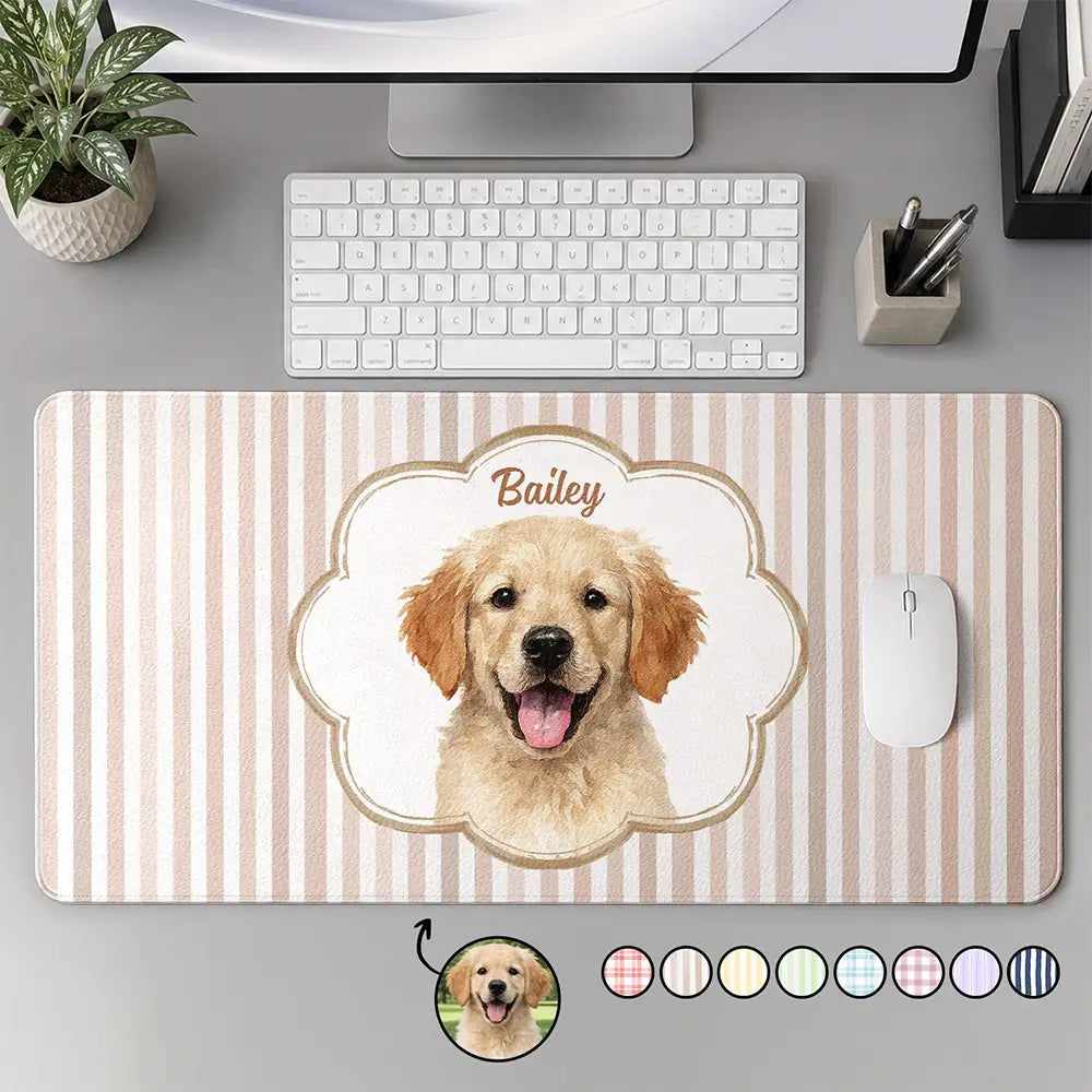 Custom Photo Realistic Watercolor Art Dog Cat Portrait Vintage For Pet Lovers - Personalized Leather Desk Mat