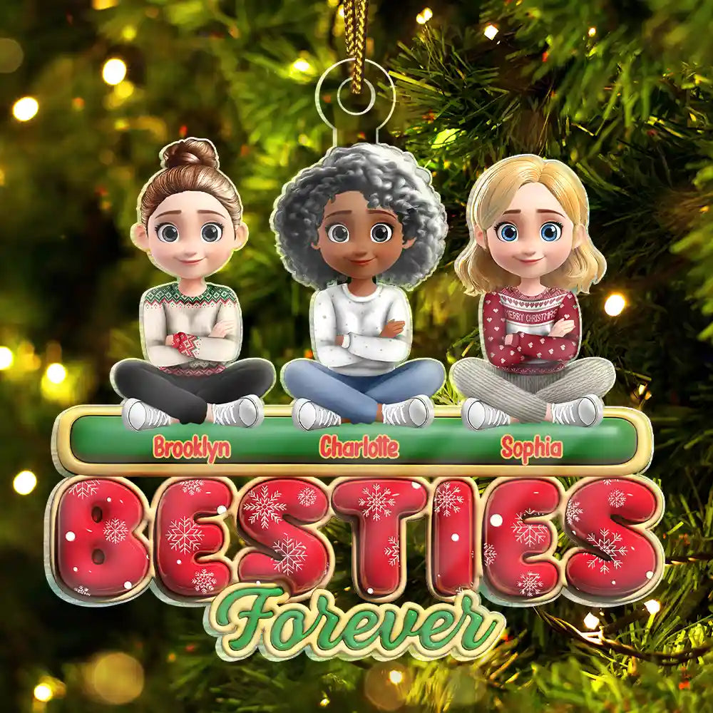 Gift For Bestie, Christmas, Happy, Gift For Sisters, Gift For Brothers, Gift For Sibling - Besties Friends Siblings Forever 3D Effect - Personalized Custom Shaped Acrylic Ornament