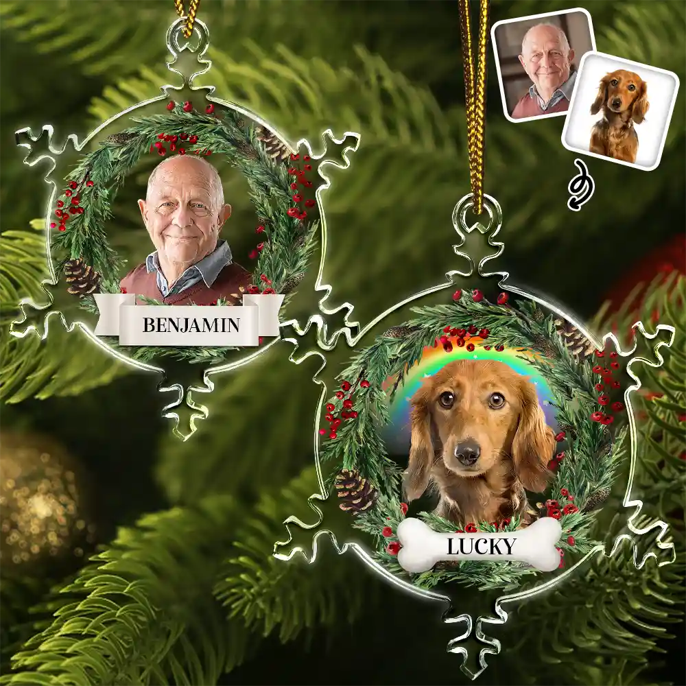 Family,Christmas,Pet Lovers,Memorial,Sad - Custom Photo You Always In My Heart - Personalized Snowflakes Shaped Glass Ornament