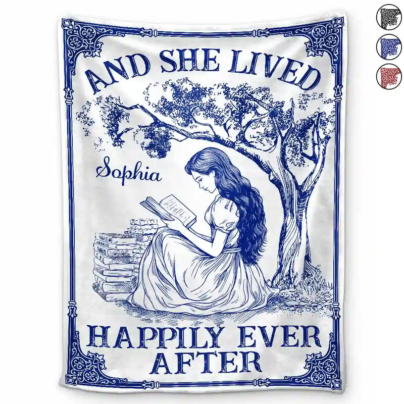 Reading,Gift For Yourself - And She Lived Happily Ever After Reading Chinoiserie Toile - Personalized Fleece Blanket, Sherpa Blanket