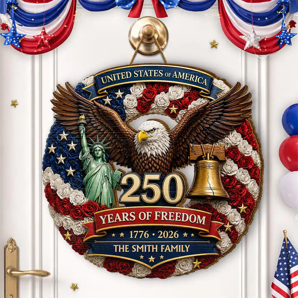 3D Effect Stars Stripes & Flowers 250 Years Of Freedom - Personalized Custom Shaped Wood Sign