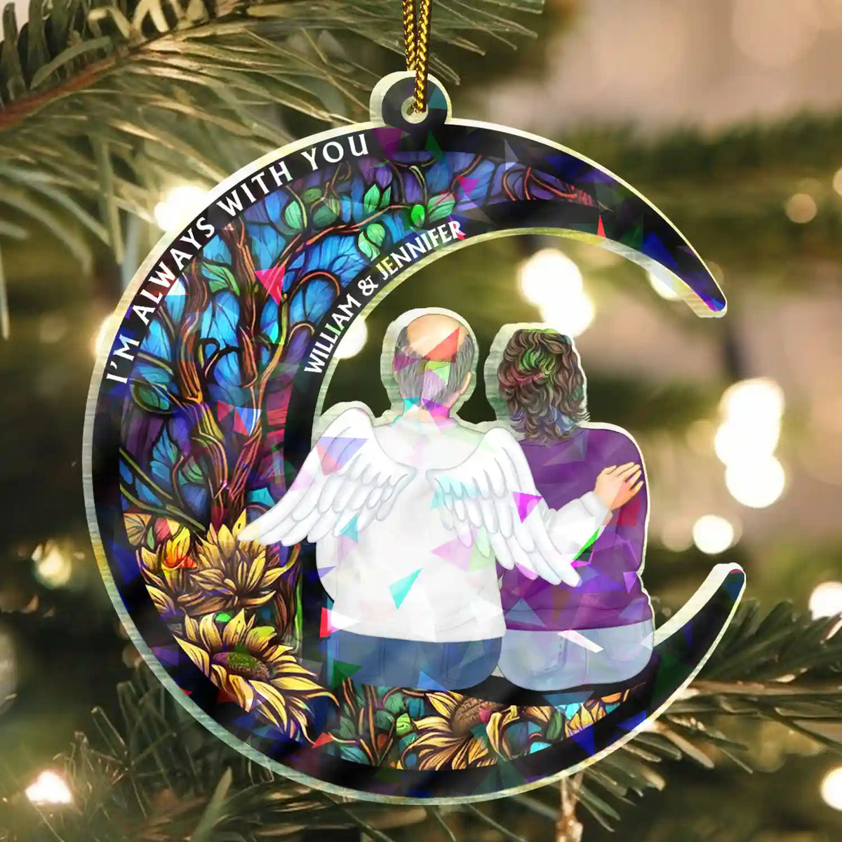 Sad,Memorial,Family,Parents,Gift For Grandparents,Christmas - Memorial Always With You - Personalized Holographic Acrylic Ornament