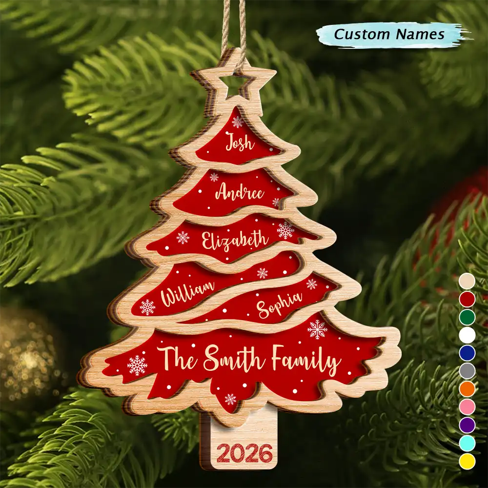 Christmas Tree Family Bestie Custom Names Version 3 - Personalized 2-Layered Wooden Ornament