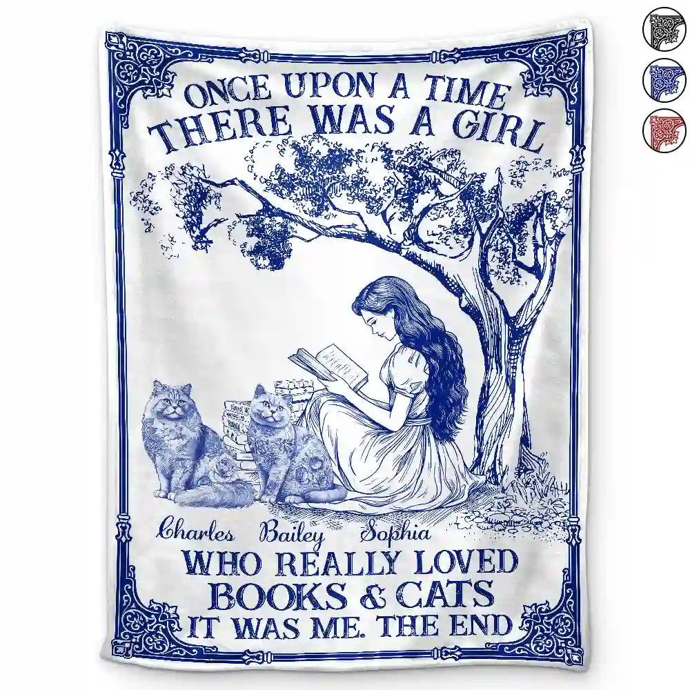 Once Upon A Time There Was A Girl Loved Books & Dogs Cats - Personalized Fleece Blanket, Sherpa Blanket