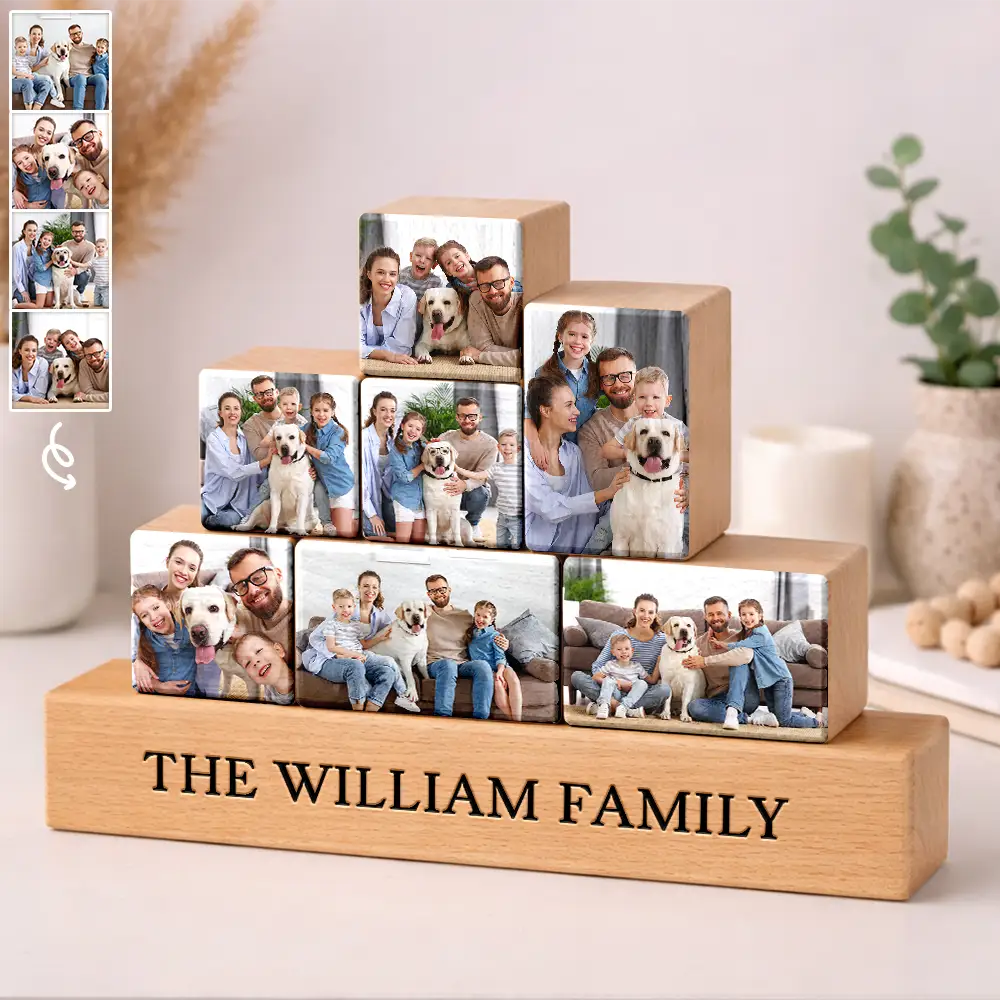 Custom Photo Family Together - Personalized Wooden Stacking Photo Blocks