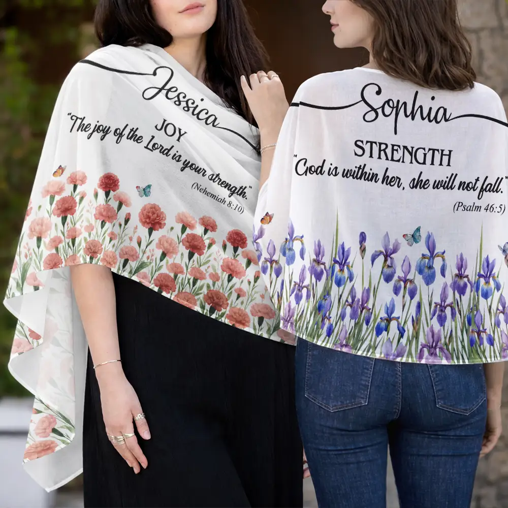 Custom Name With Bible Verse And Birth Month Flower - Personalized Lightweight Soft Shawl