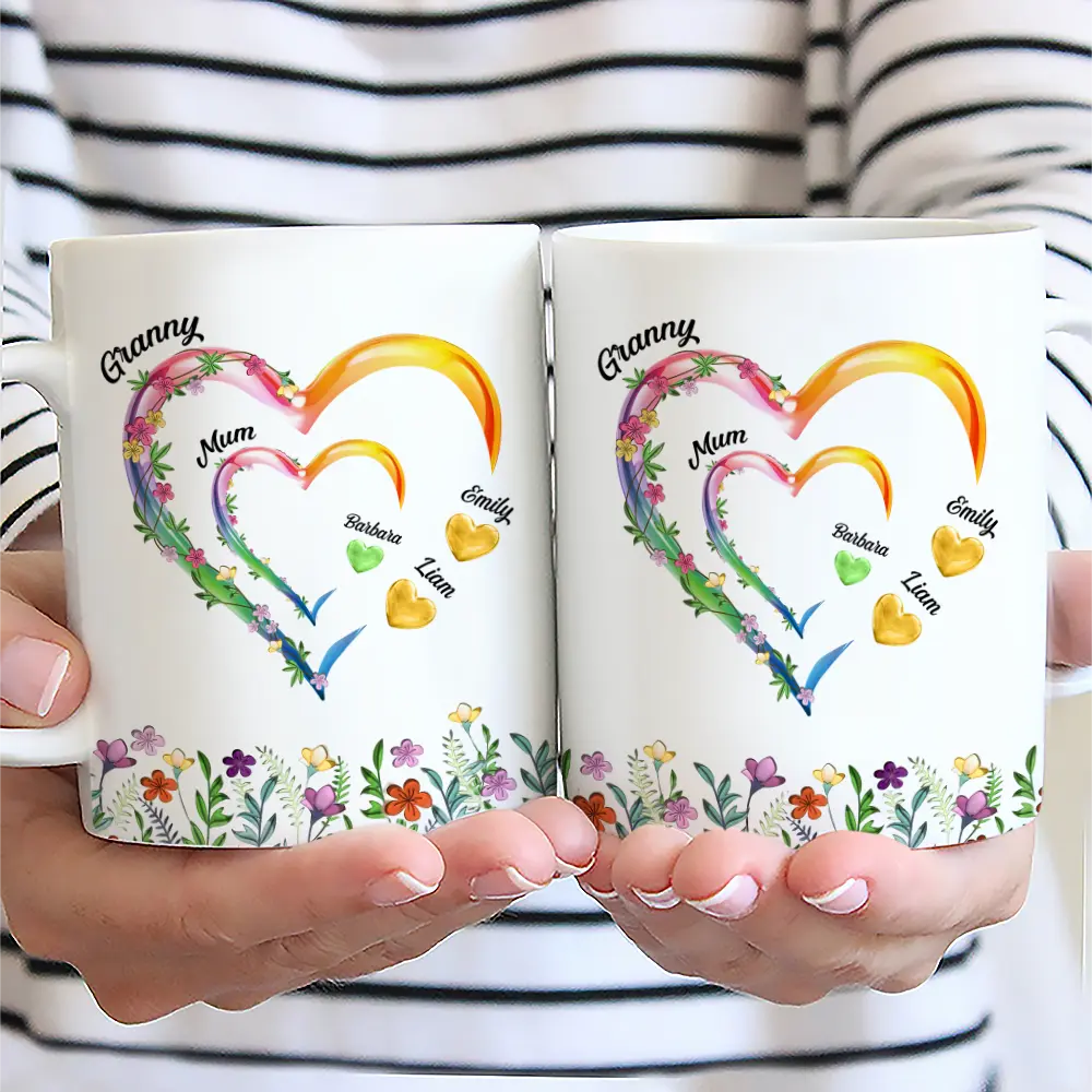 Gift For Grandma,Gift For Mother,Love - Grandma Mom Sweethearts 3D Effect Faux Ceramic Glaze - Personalized White Edge-to-Edge Mug