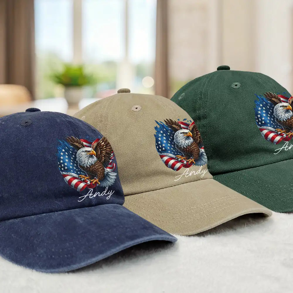 Independence Day,America 250th,Gift For Men,Icon,Proud - America 250th Anniversary US Pride Patriotic Eagle - Personalized Vintage Washed Denim Cap