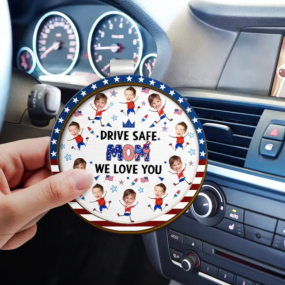 Gift For Mother,Gift For Grandma,Happy,Gift For Father,Gift For Grandpa,Independence Day,Photo,Icon,Humorous - Custom Photo Stars & Stripes Drive Safe Dad Mom Grandpa Grandma - Personalized Custom Shaped Car Visor Clip