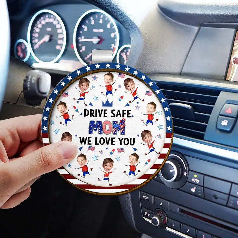 Gift For Mother,Gift For Grandma,Happy,Gift For Father,Gift For Grandpa,Independence Day,Photo,Icon,Humorous - Custom Photo Stars & Stripes Drive Safe Dad Mom Grandpa Grandma - Personalized Custom Shaped Car Visor Clip