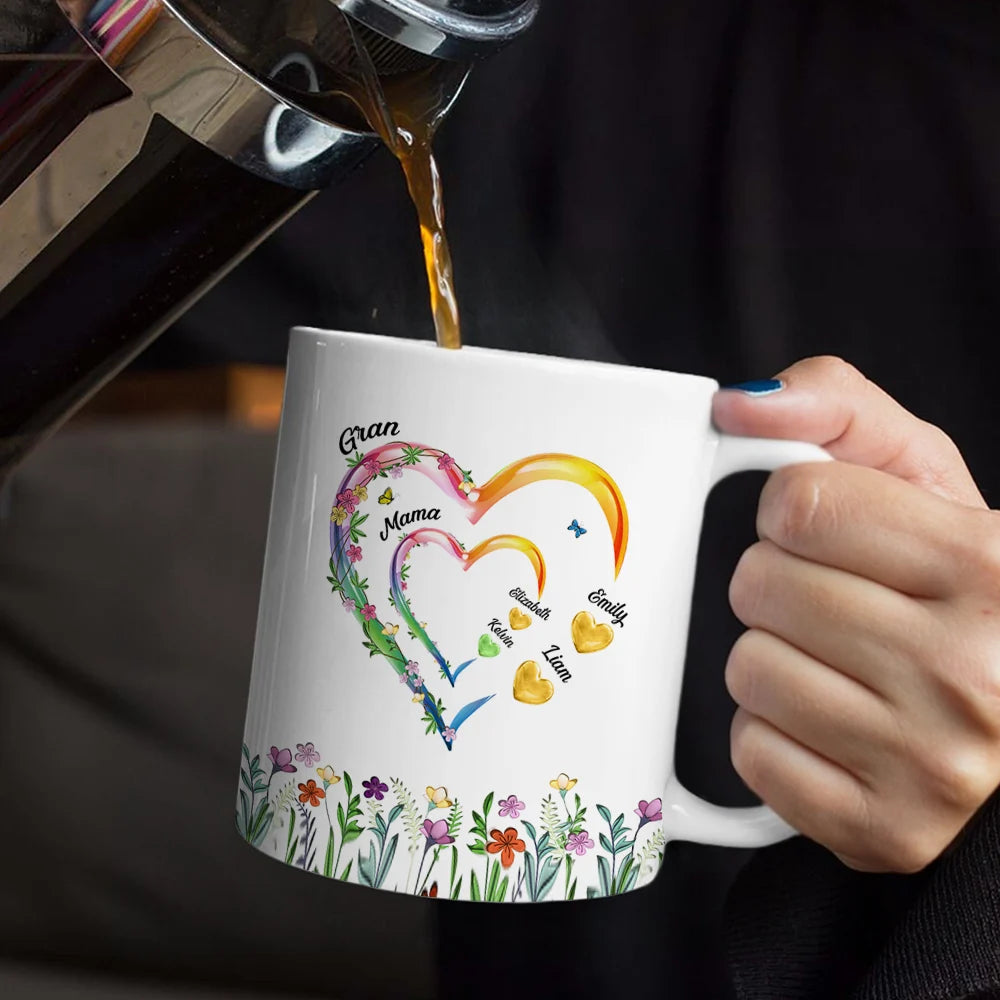 Gift For Grandma,Gift For Mother,Love - Grandma Mom Sweethearts 3D Effect Faux Ceramic Glaze - Personalized White Edge-to-Edge Mug