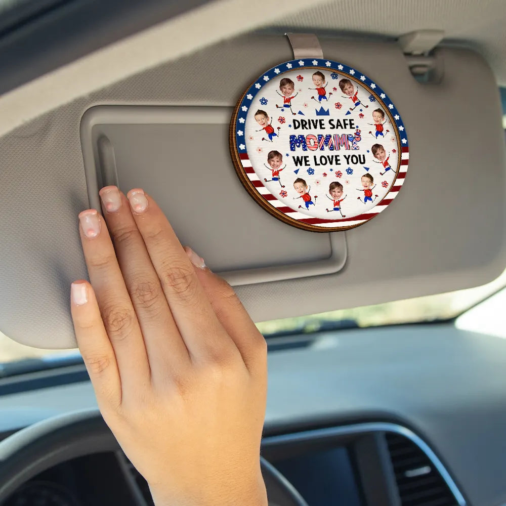 Gift For Mother,Gift For Grandma,Happy,Gift For Father,Gift For Grandpa,Independence Day,Photo,Icon,Humorous - Custom Photo Stars & Stripes Drive Safe Dad Mom Grandpa Grandma - Personalized Custom Shaped Car Visor Clip