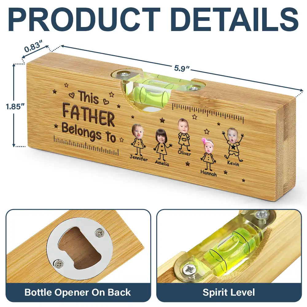 Gift For Father,Gift For Grandpa,Happy,Non-Eng,Photo,Icon,Humorous - Custom Photo This Grandpa Grandma Belongs To Kids Pet - Personalized Bottle Opener Wood Level