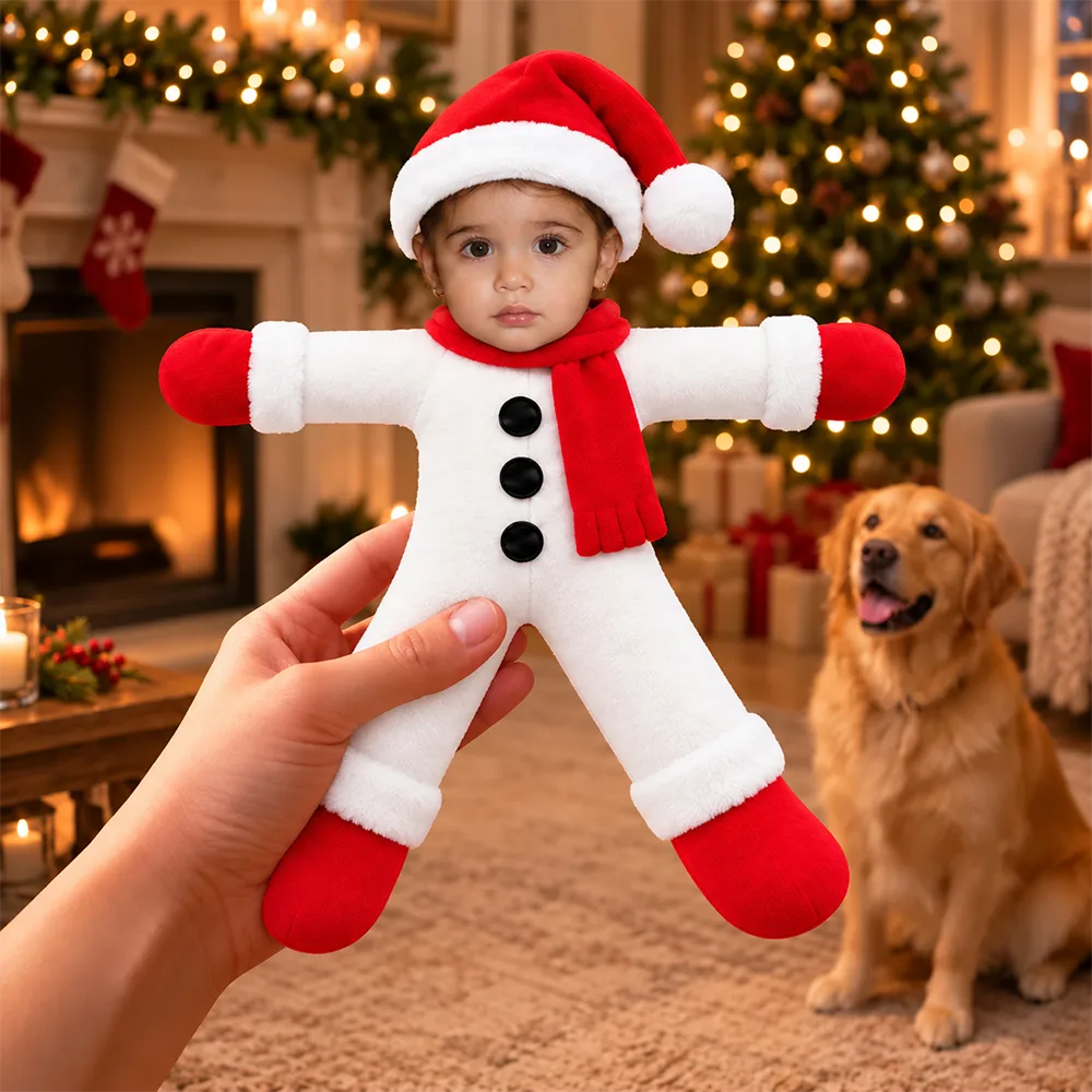 Art Design,Christmas,Custom Photo,Gift For Kids,Humorous,Photo - Christmas Kid Poseable Body Doll - Funny Gift For Kids, Grandkids - Personalized Custom Photo Christmas Kids Costume Santa Gingerbread Elf Poseable Plush Doll