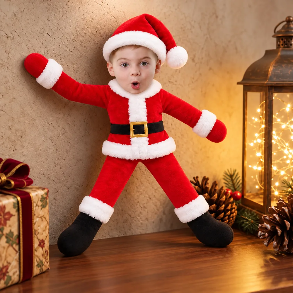 Art Design,Christmas,Custom Photo,Gift For Kids,Humorous,Photo - Christmas Kid Poseable Body Doll - Funny Gift For Kids, Grandkids - Personalized Custom Photo Christmas Kids Costume Santa Gingerbread Elf Poseable Plush Doll