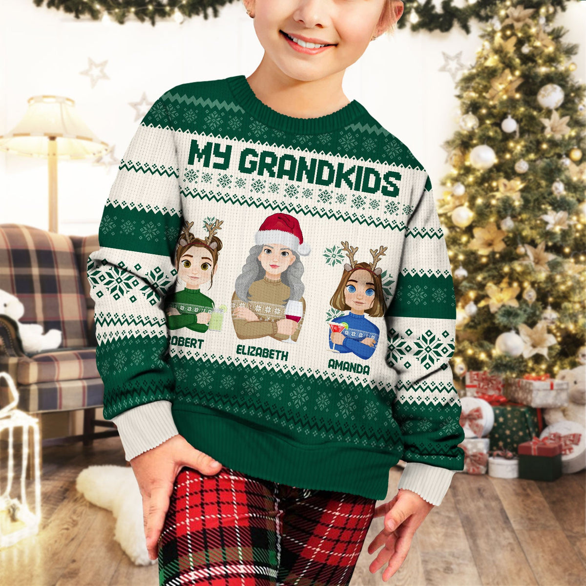 Flat Art - Christmas, Funny Gift For Family, Couple, Dad, Mom, Grandpa, Grandma - Personalized Unisex Ugly Sweater